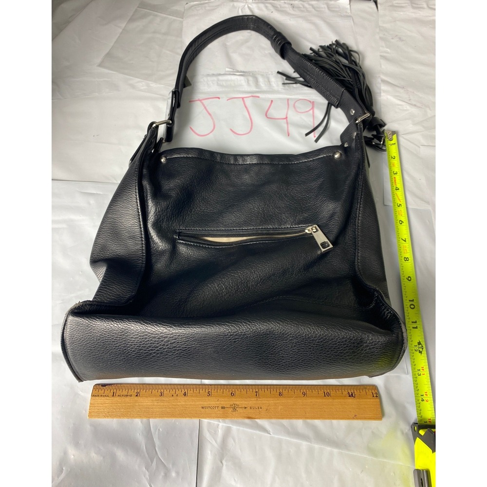 Sondra Roberts Black‎ Leather Hobo Shoulder Bag Tassel Zip Pocket